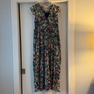 Banjanan M Honey Maxi Dress in Fiesta Floral Cotton Crepe Ruffle Sleeves VNeck